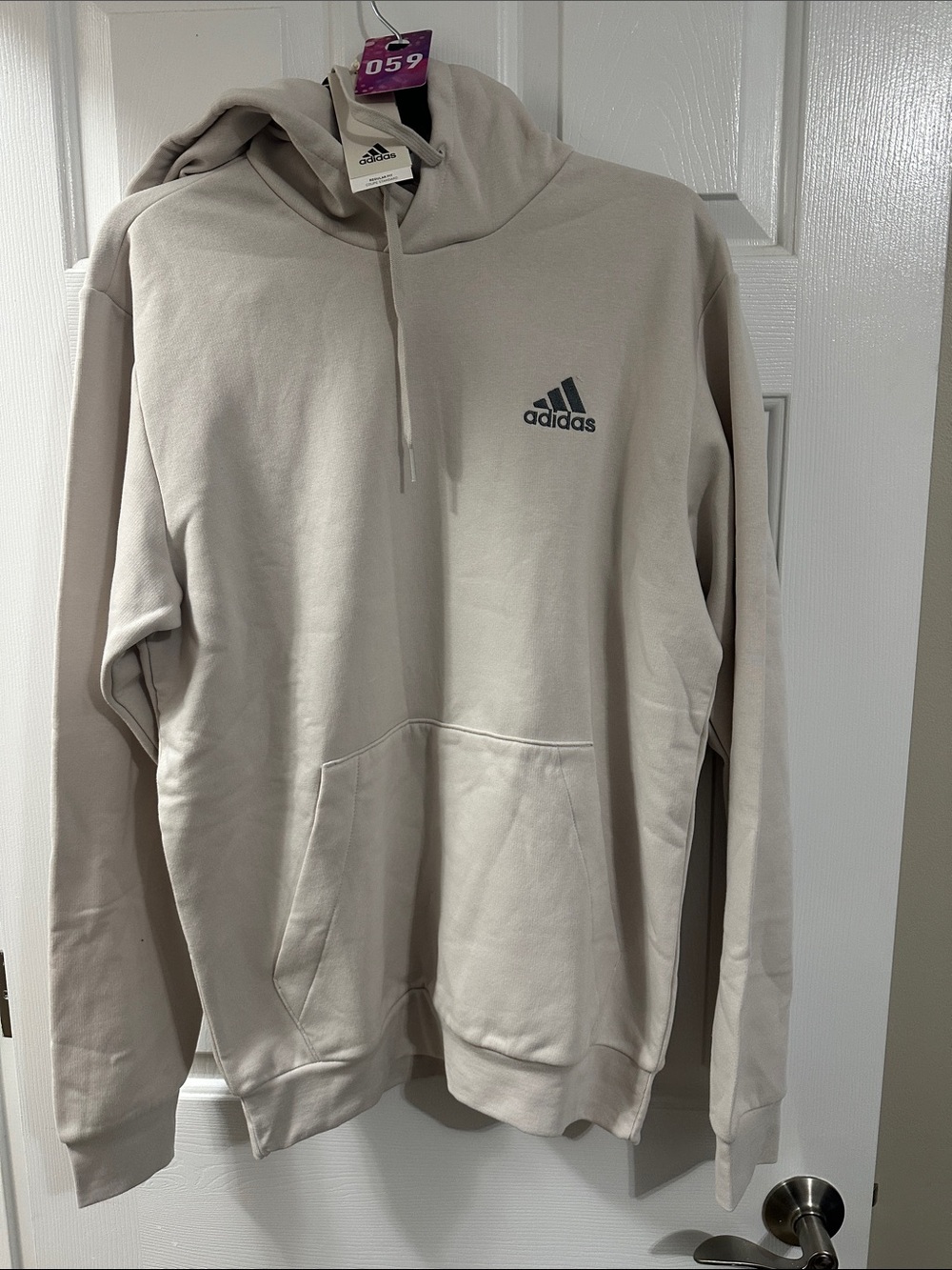 adidas Light Beige Men's Pullover Hoodie with Logo